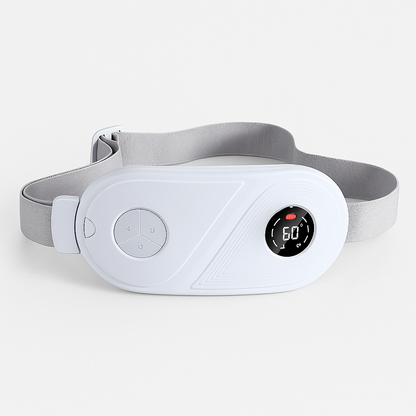 White heating waist belt with gray strap on a white background